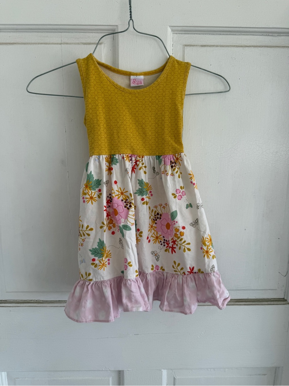 Ricrac & Ruffles Girls' Yellow & Floral Ruffle Hem Dress